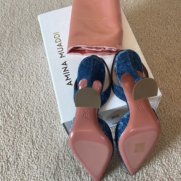 Amina Muaddi Rosie Pointed Toe Denim Slingback Pump Size 39.5 brand new - Picture 6 of 10